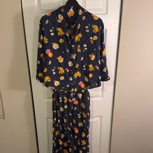 Old Navy Navy Pajama Set with Floral and Citrus Accents